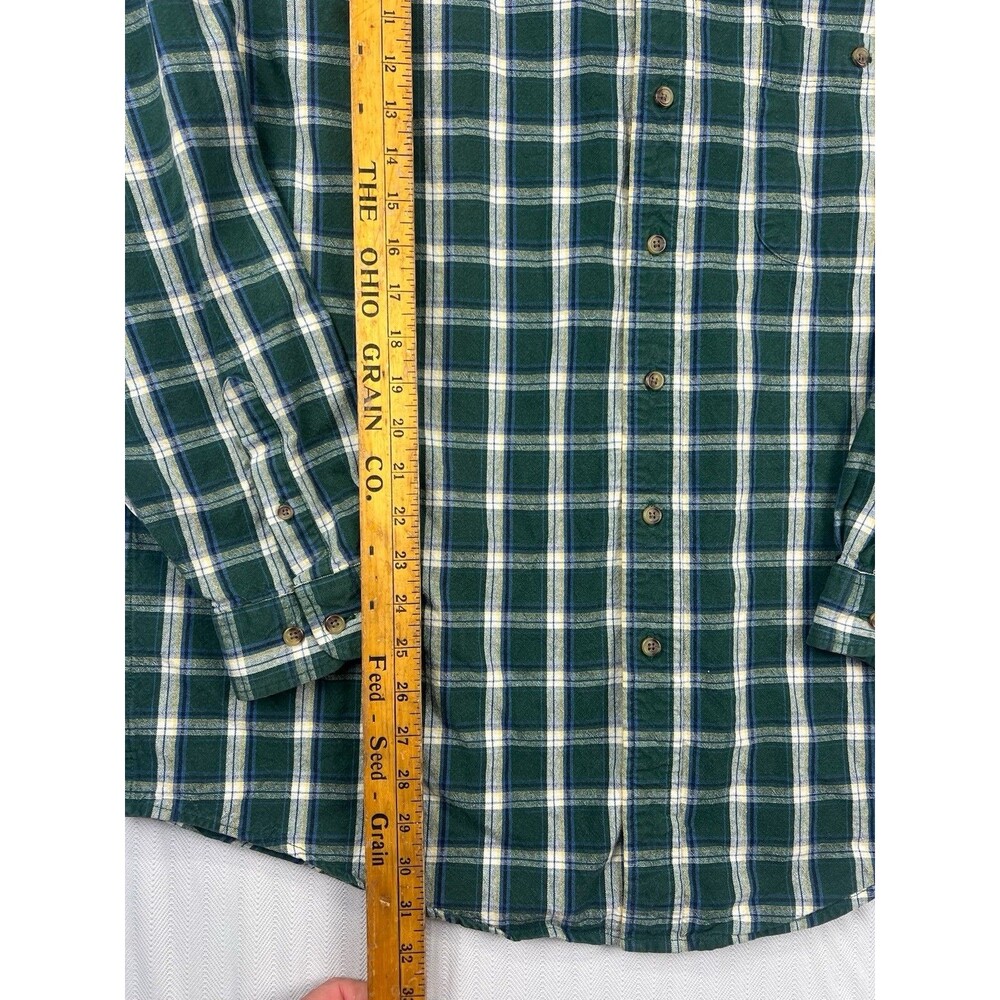 Eddie Bauer Mens L Tall Green Plaid Button Front Shirt 100% Cotton Preppy - Picture 7 of 8